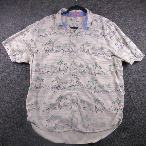 Tommy Bahama Other - Tommy‎ Bahama Shirt Mens XL Beige Hawaiian Tropical Button Front Short Sleeve